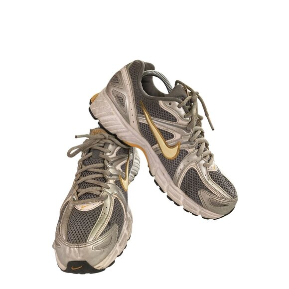 Nike 366421 Air Zoom Women's size 8.5 Gray Gold Mesh sneakers Running Shoes - Picture 1 of 8